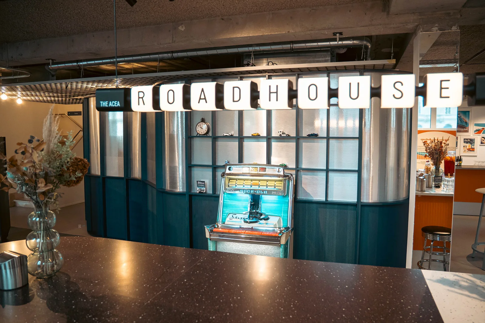 The ROADHOUSE lettering above the bar
